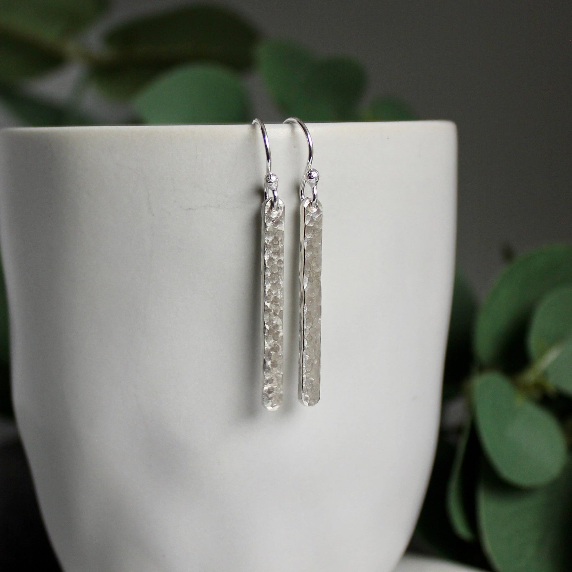 Sterling Silver Dangly Hammered Bar Earrings - AccentYourself