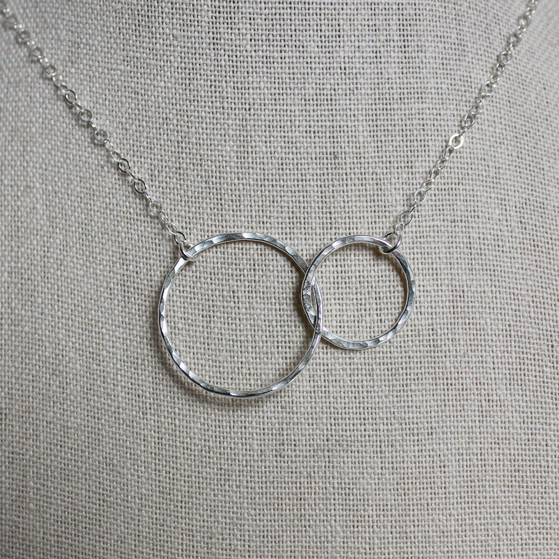 Sterling Silver Hammered Double Circle Necklace - AccentYourself