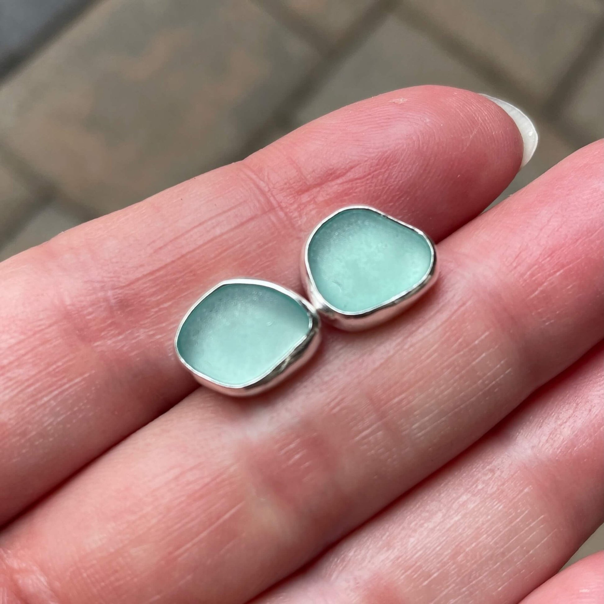 Sterling Silver Turquoise Sea Glass Earrings on Posts - AccentYourself