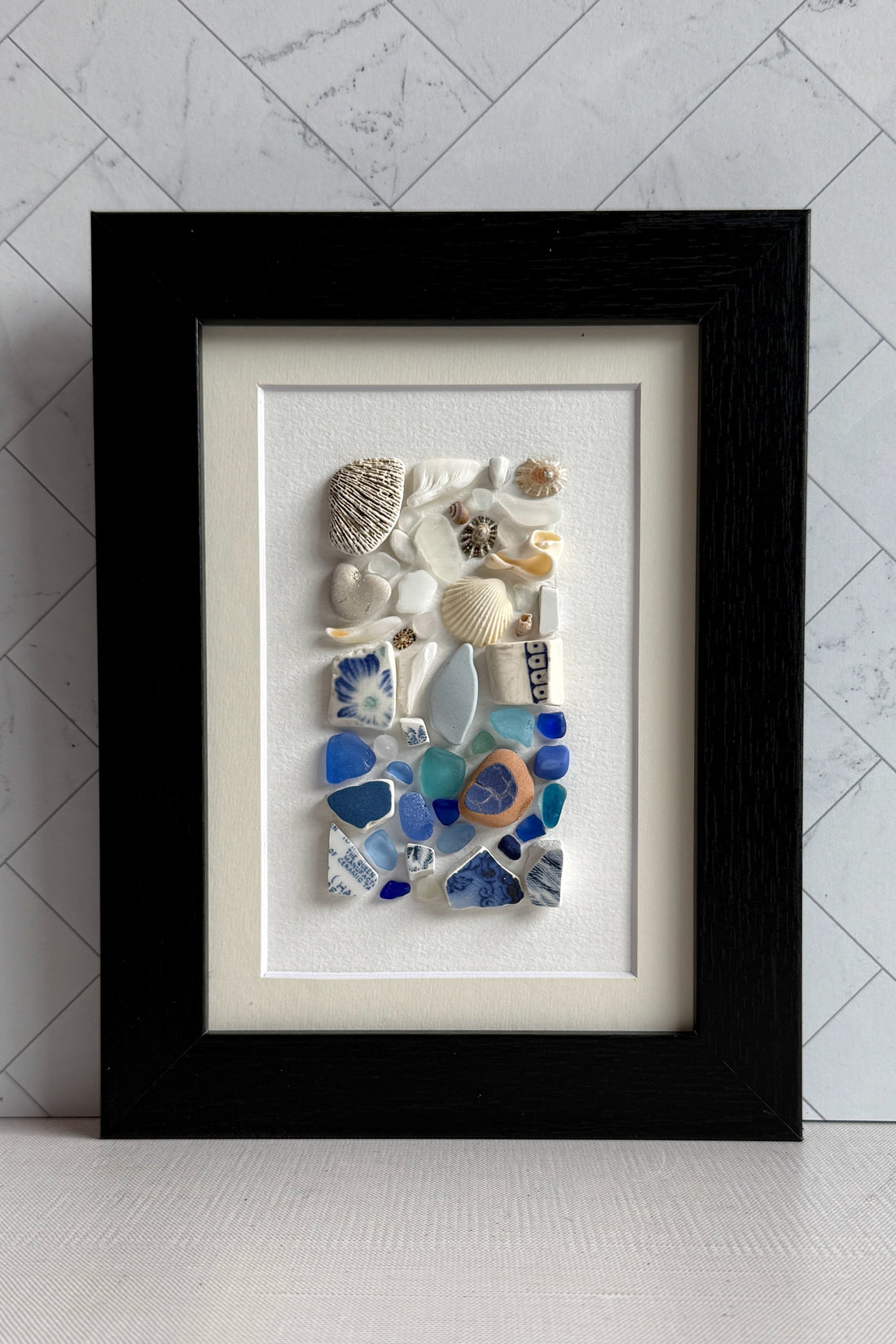 Sea glass beach art handmade by ArtSeaFramed