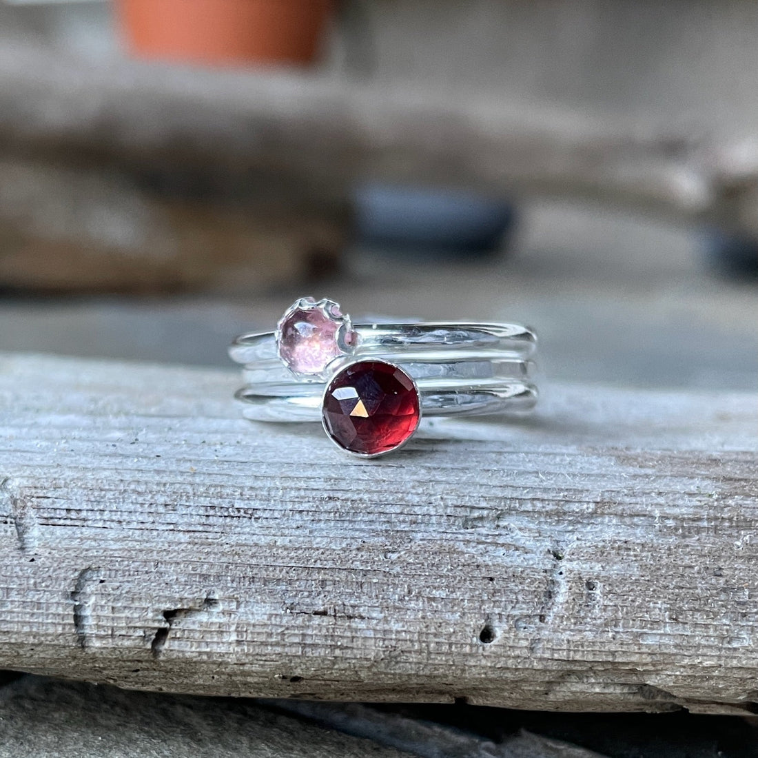Gemstone stacking rings made for a custom order from the market.