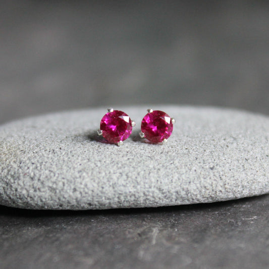Ruby stud earrings handmade with sterling silver — Accent Yourself