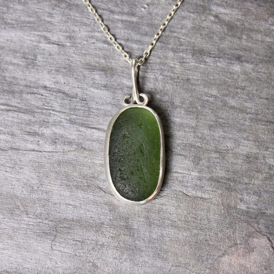 Dark Forest Green Sea Glass Necklace