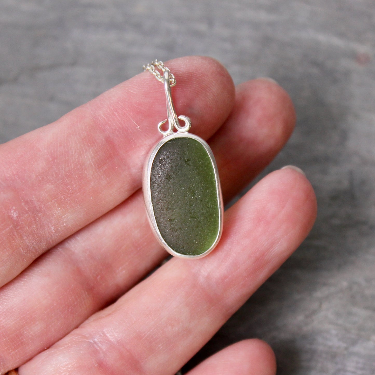 Dark Forest Green Sea Glass Necklace