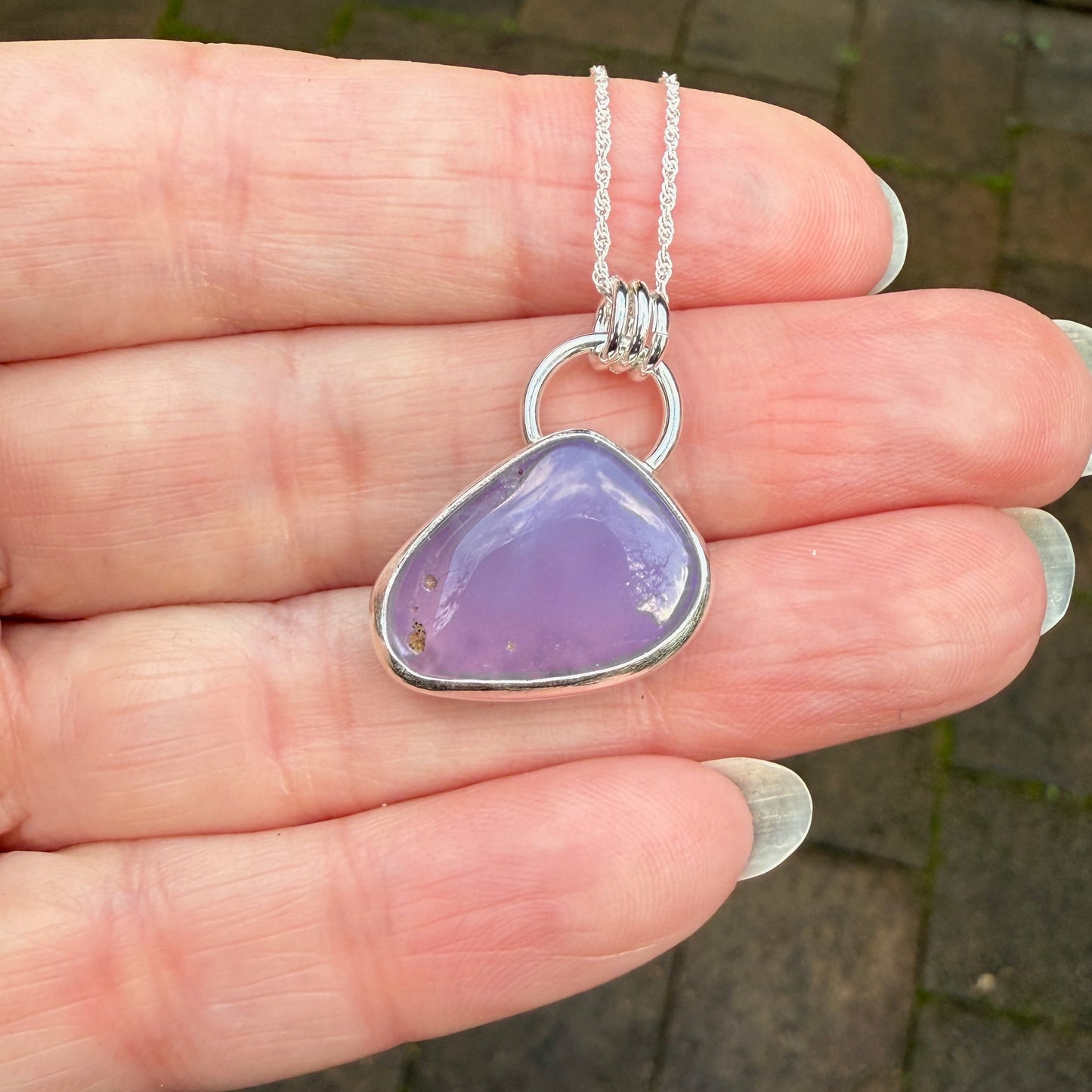 Pale Triangular Holley Blue Pendant Necklace