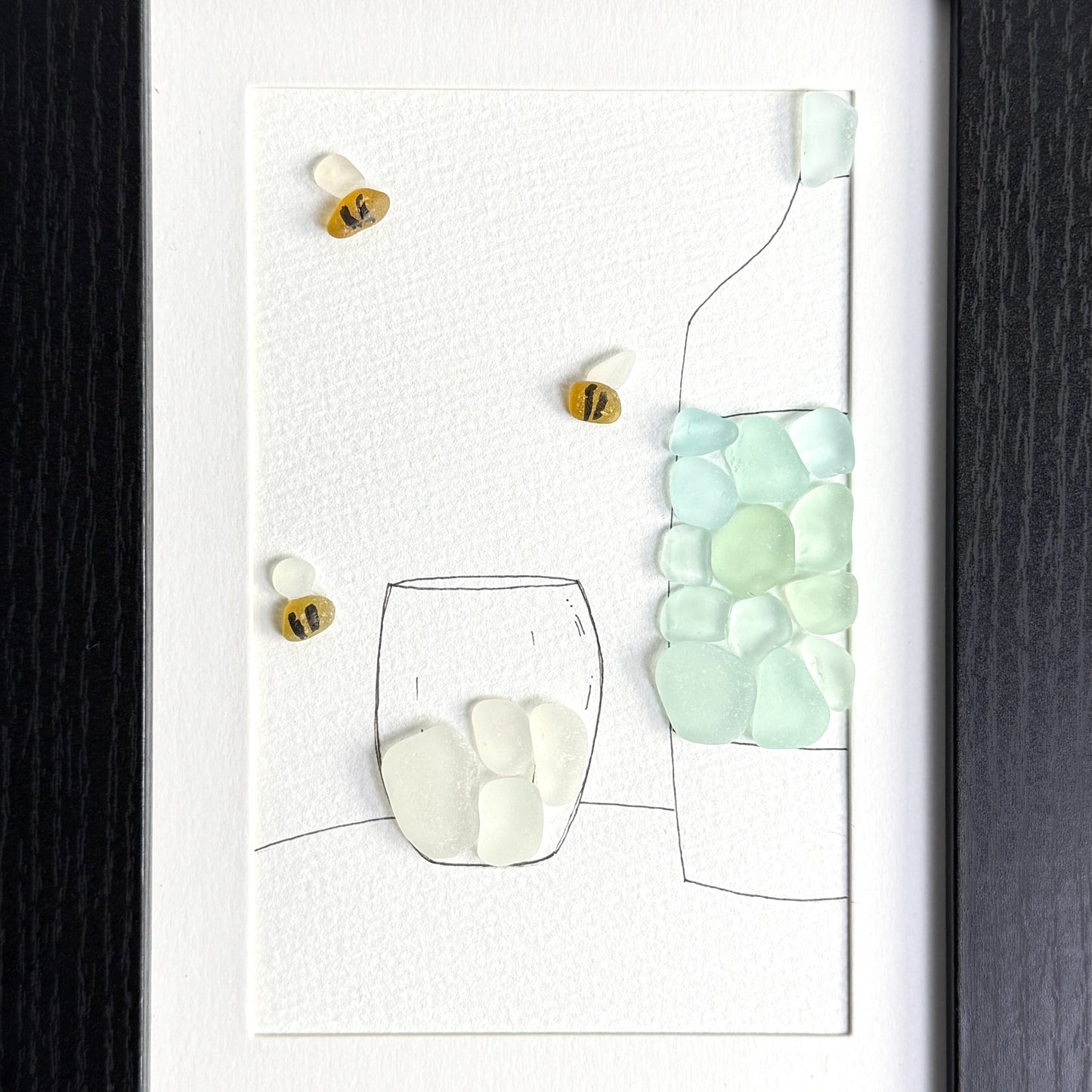 Sea Foam Wine Bistro Sea Glass Art| Framed Wall Art Bar Décor | Handmade Hostess Gift (Copy)