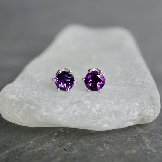 4mm Sterling Silver Purple Amethyst Stud Earrings