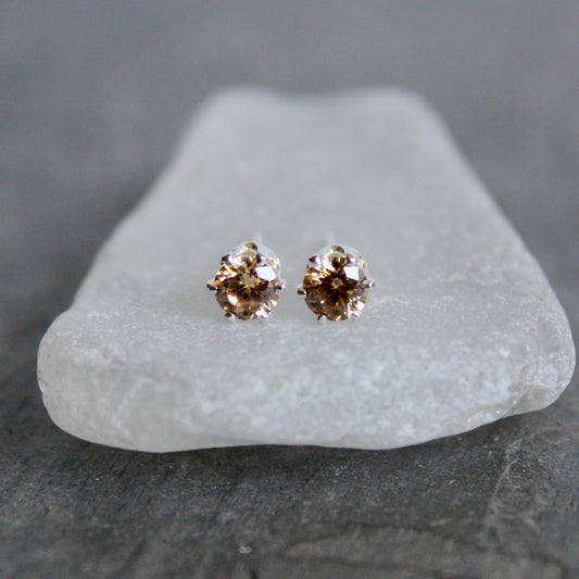 4mm Sterling Silver Champagne CZ Stud Earrings