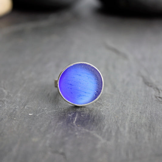 Rare Cobalt Blue Japanese Ohajiki Sea Glass Ring
