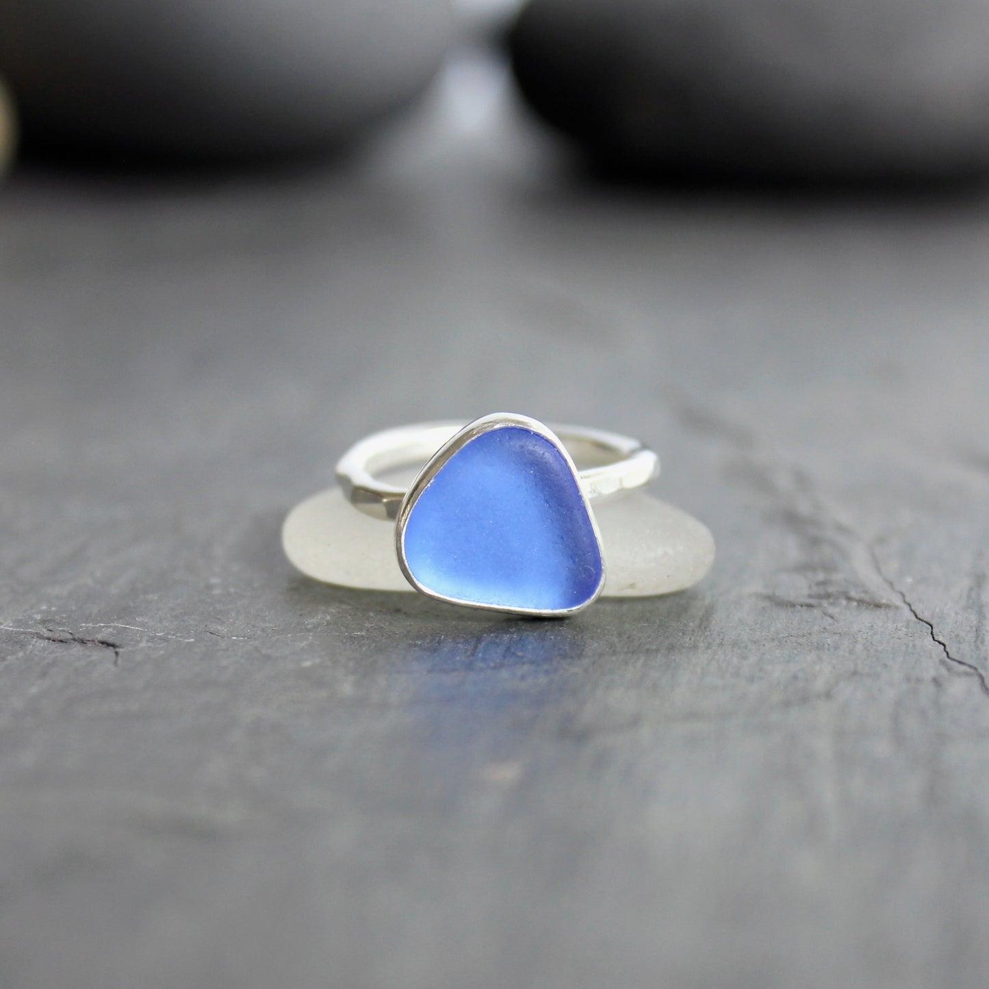 Dainty Cornflower Blue Sea Glass Ring