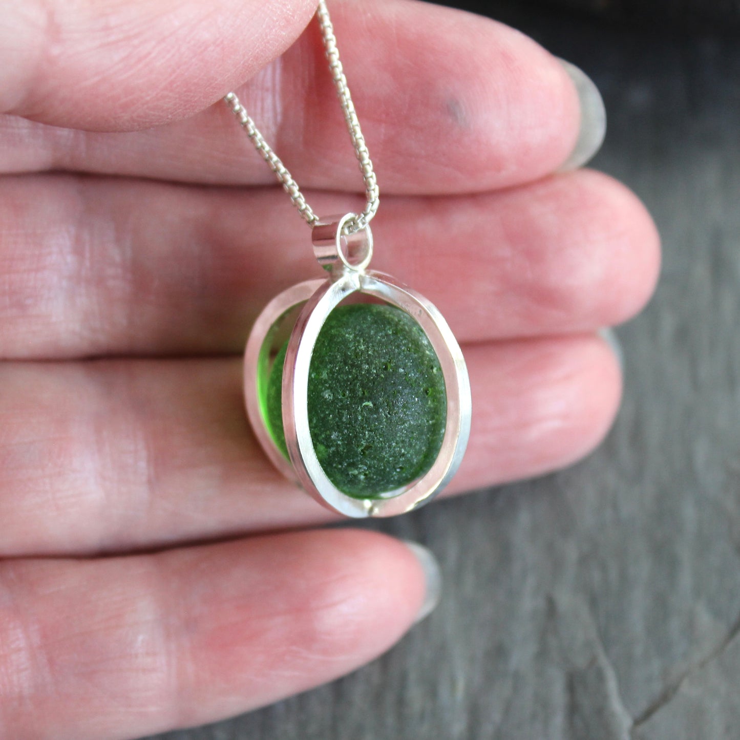 Rare Green Sea Glass Marble Necklace