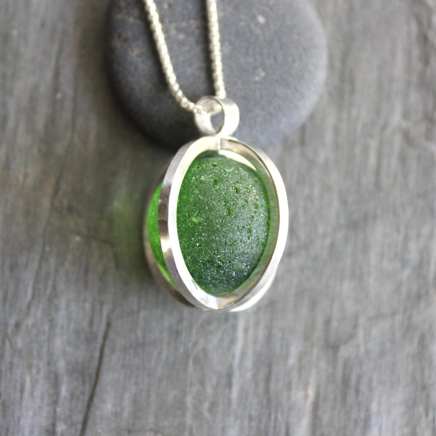 Rare Green Sea Glass Marble Necklace