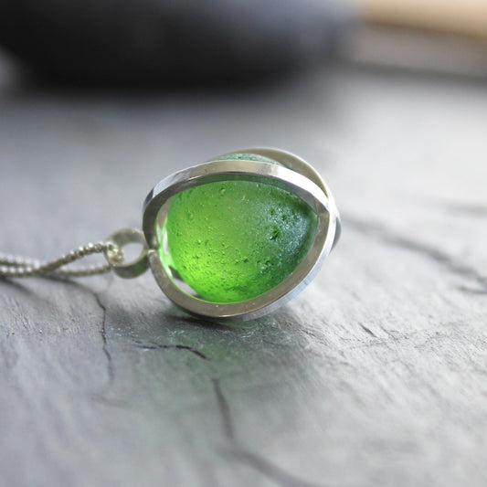 Rare Green Sea Glass Marble Necklace