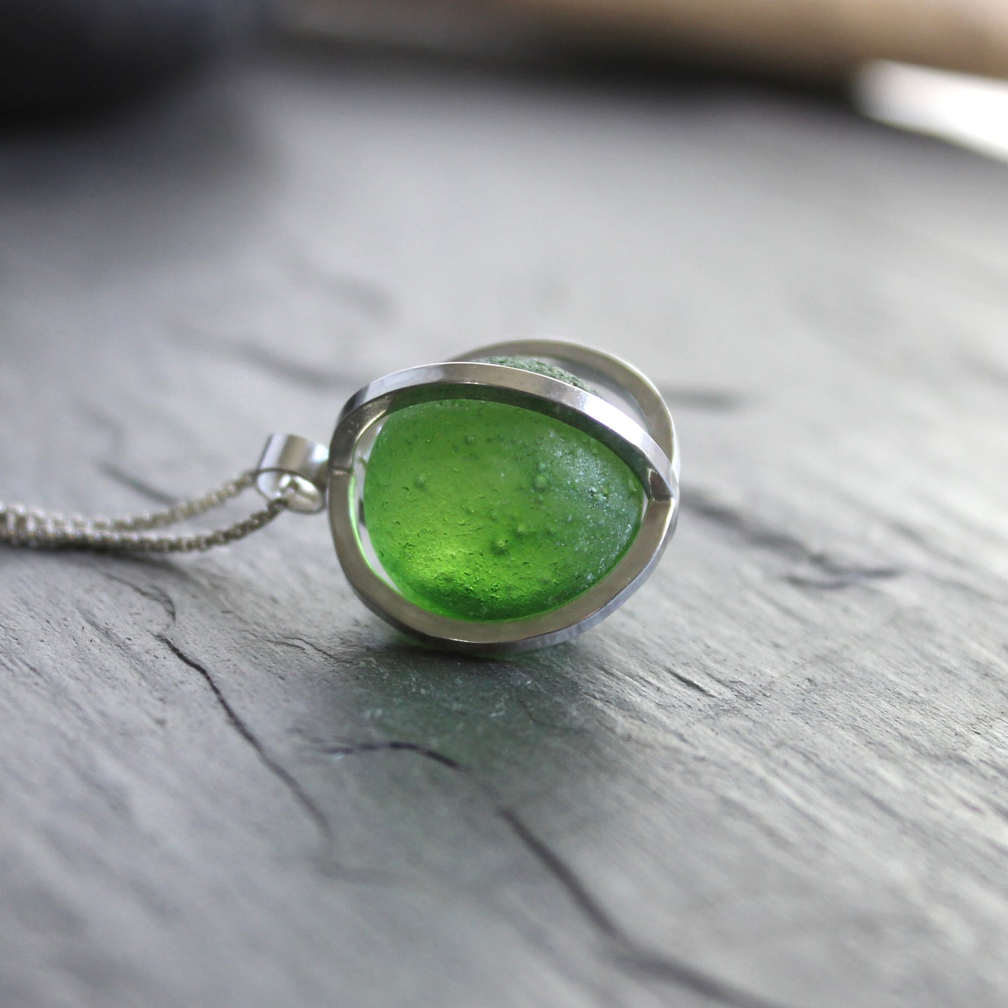 Rare Green Sea Glass Marble Necklace