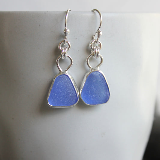 Cobalt Blue Dangly Sea Glass Earrings
