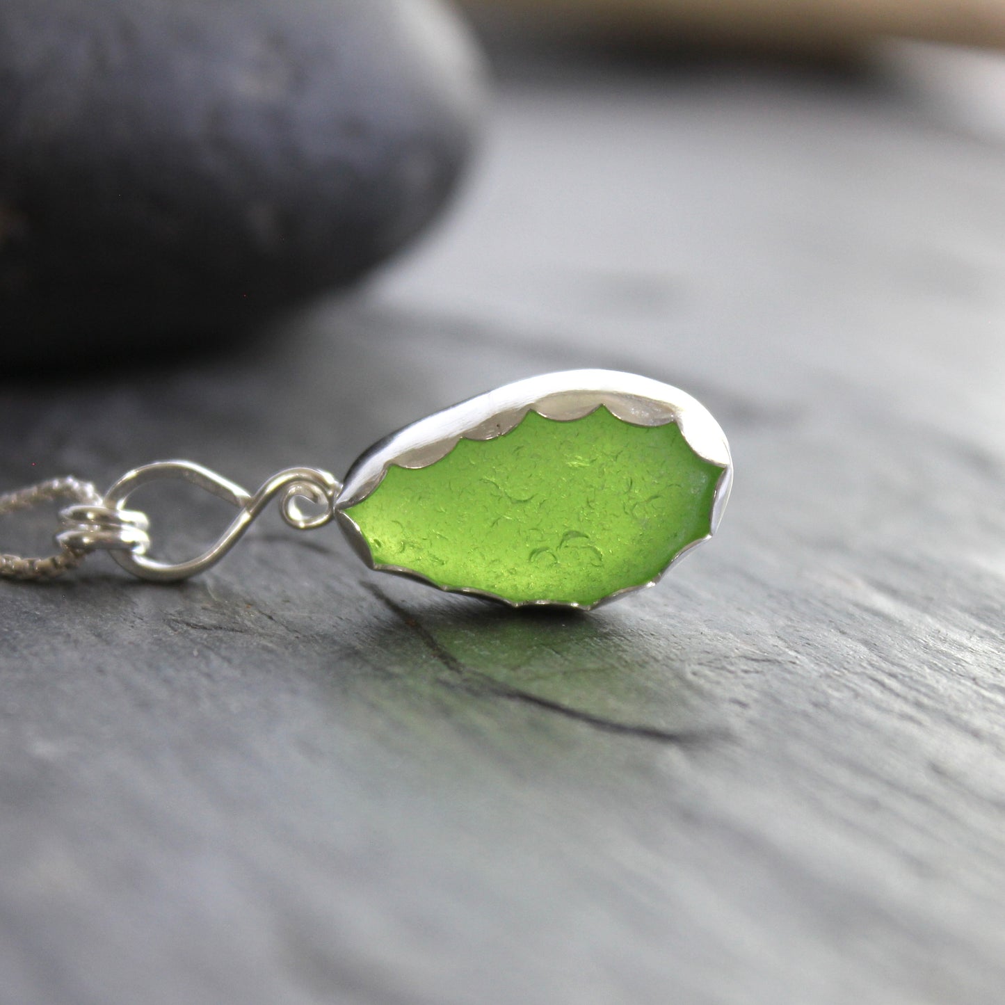 Bright Green Sea Glass Necklace