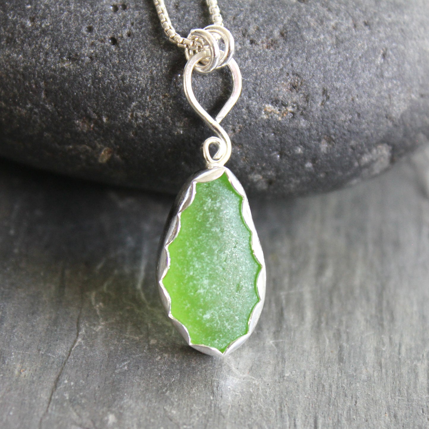 Bright Green Sea Glass Necklace