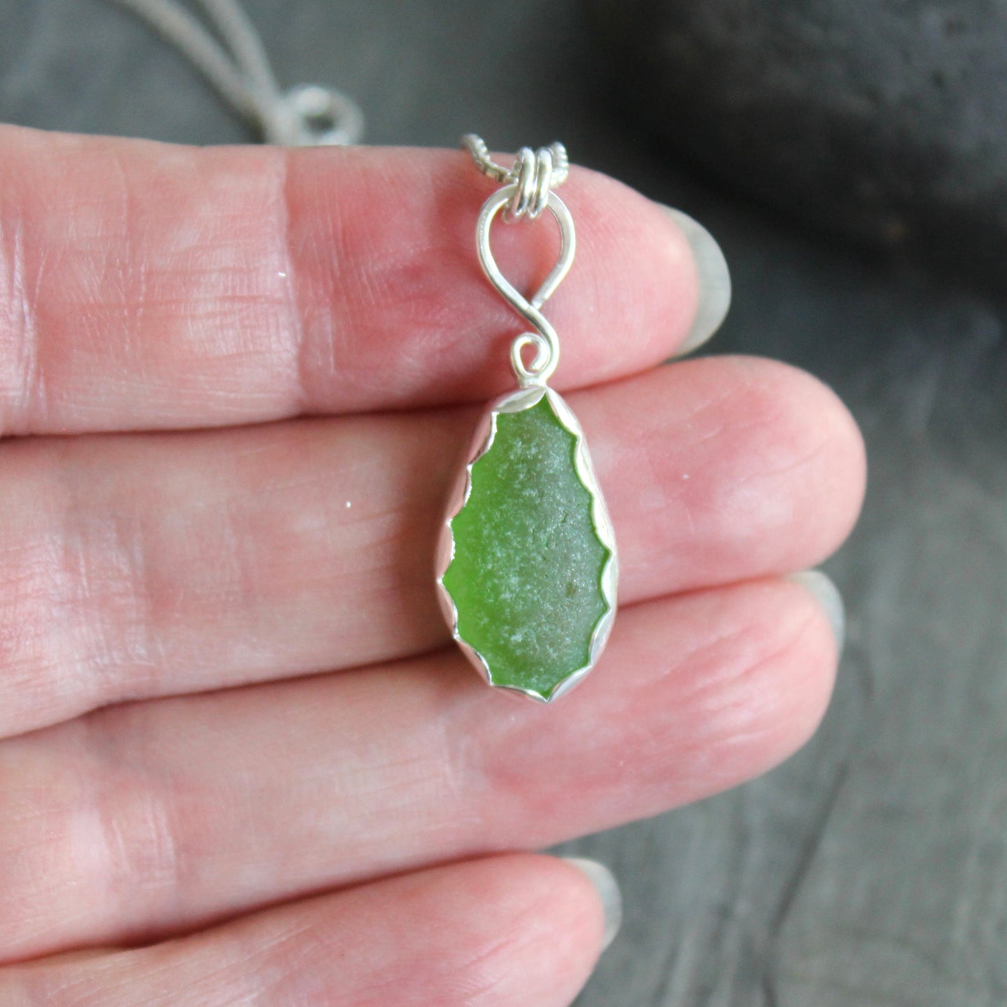 Bright Green Sea Glass Necklace