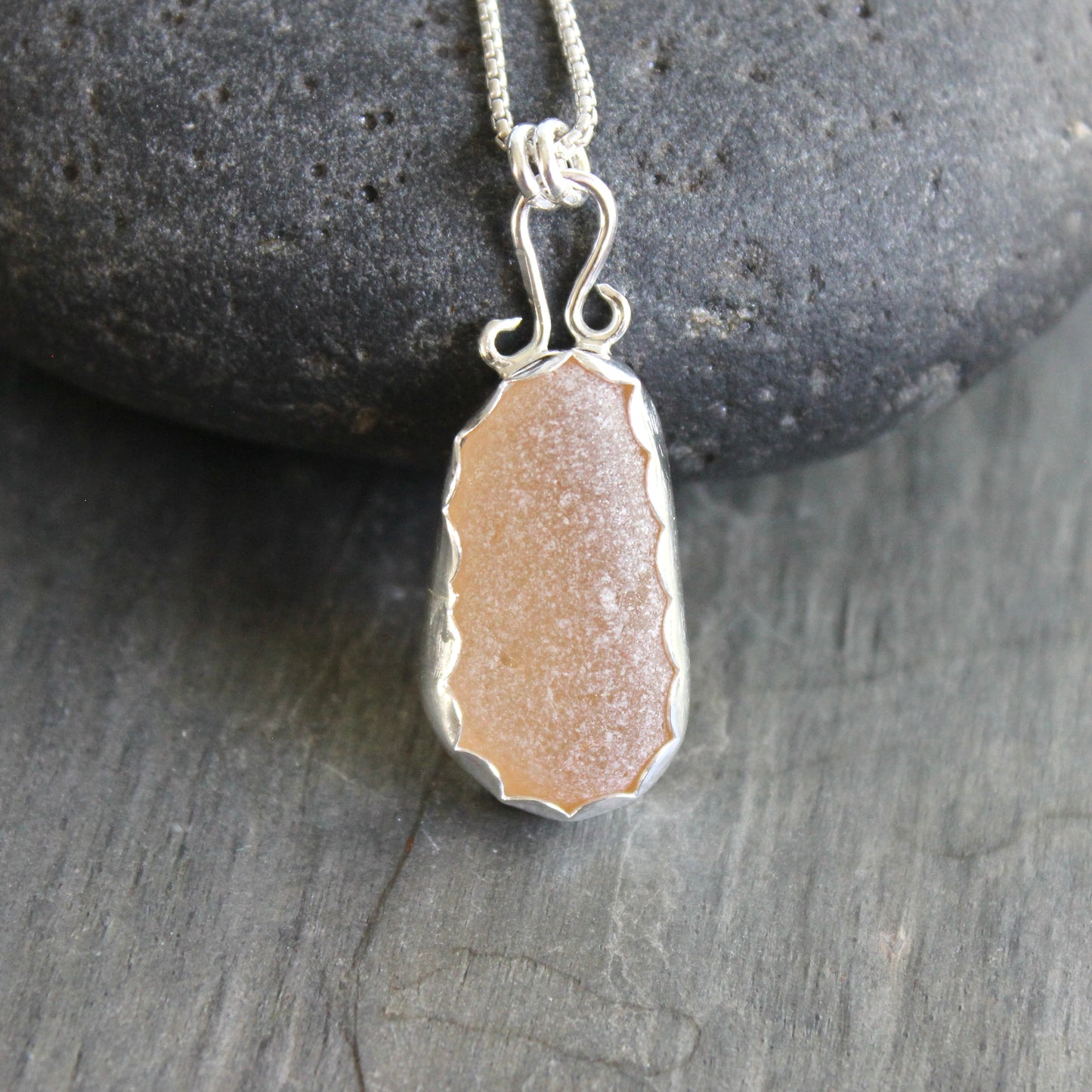 Large Pale Orange Sea Glass Necklace