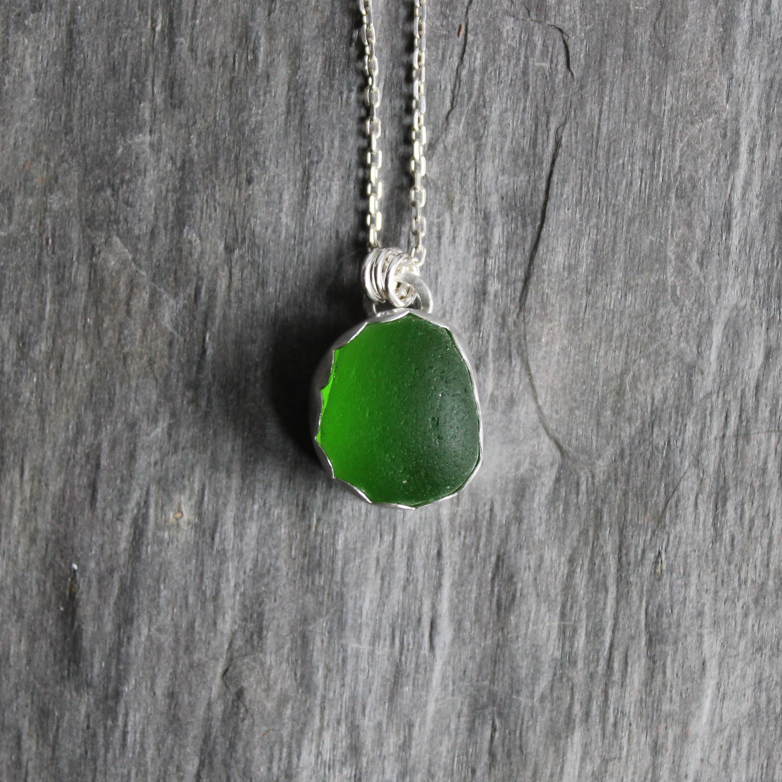 Lime Green UV Uranium Sea Glass Necklace | Glows Under Black Light