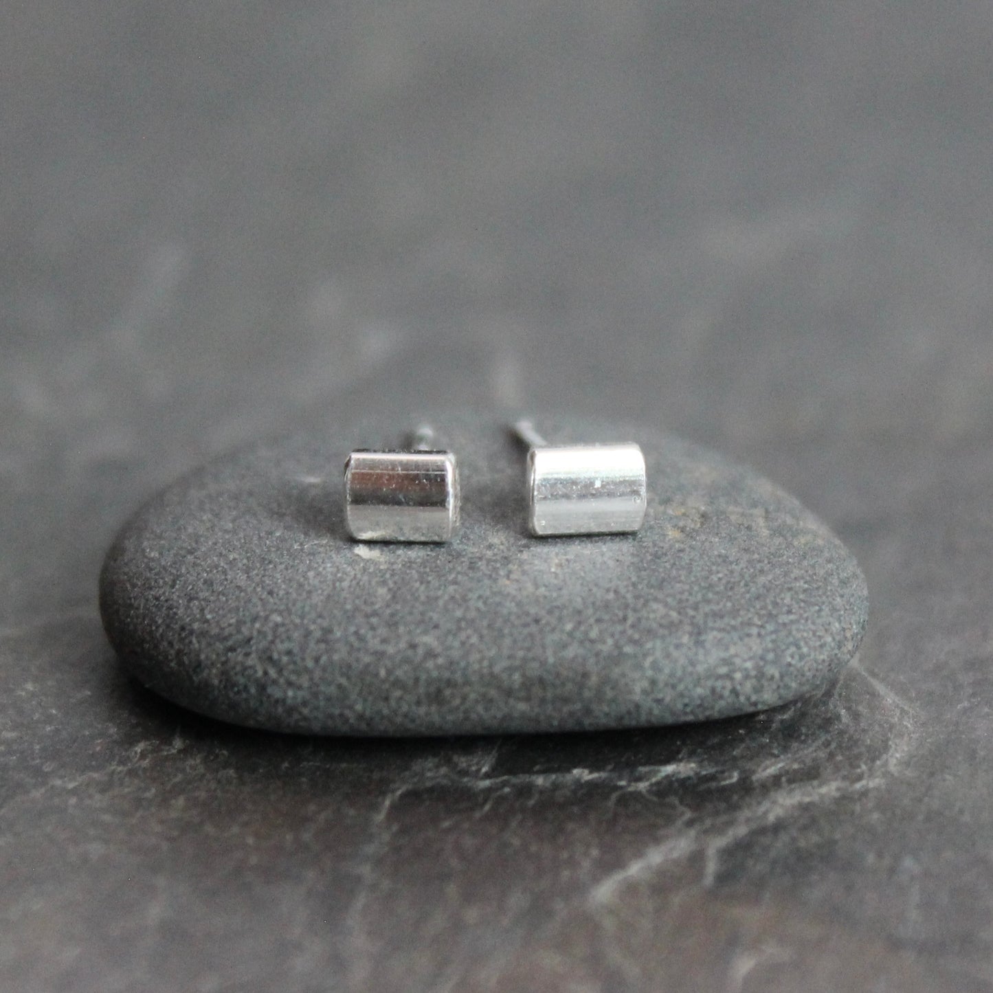 Tiny handmade sterling silver rounded square stud earrings