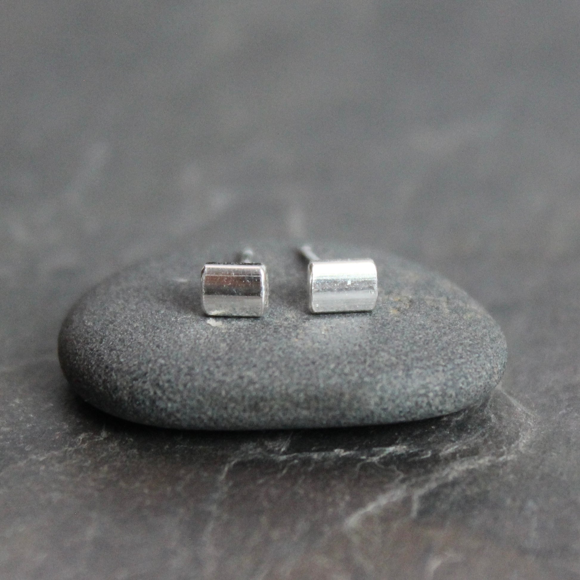 Tiny handmade sterling silver rounded square stud earrings