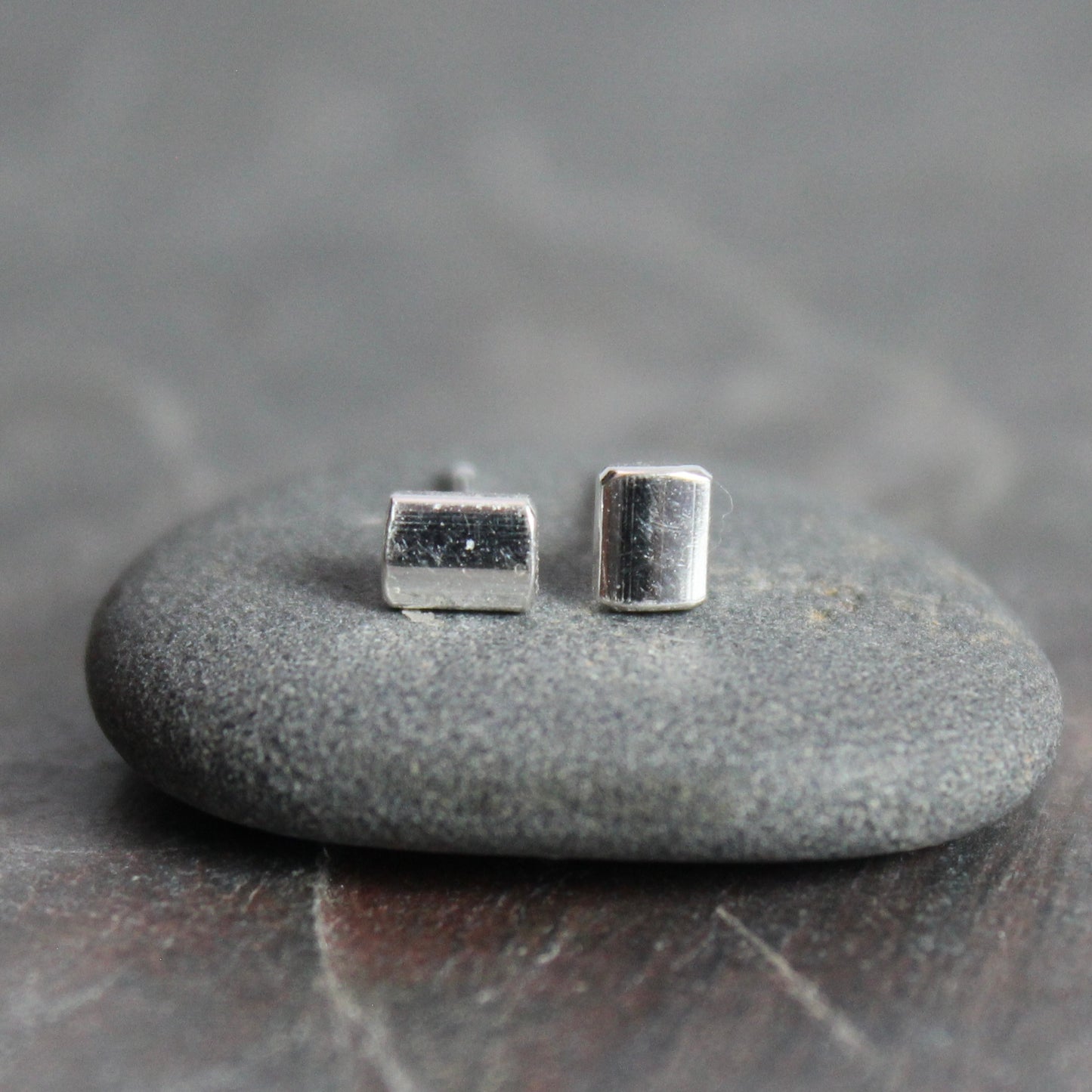 Tiny handmade sterling silver rounded square stud earrings