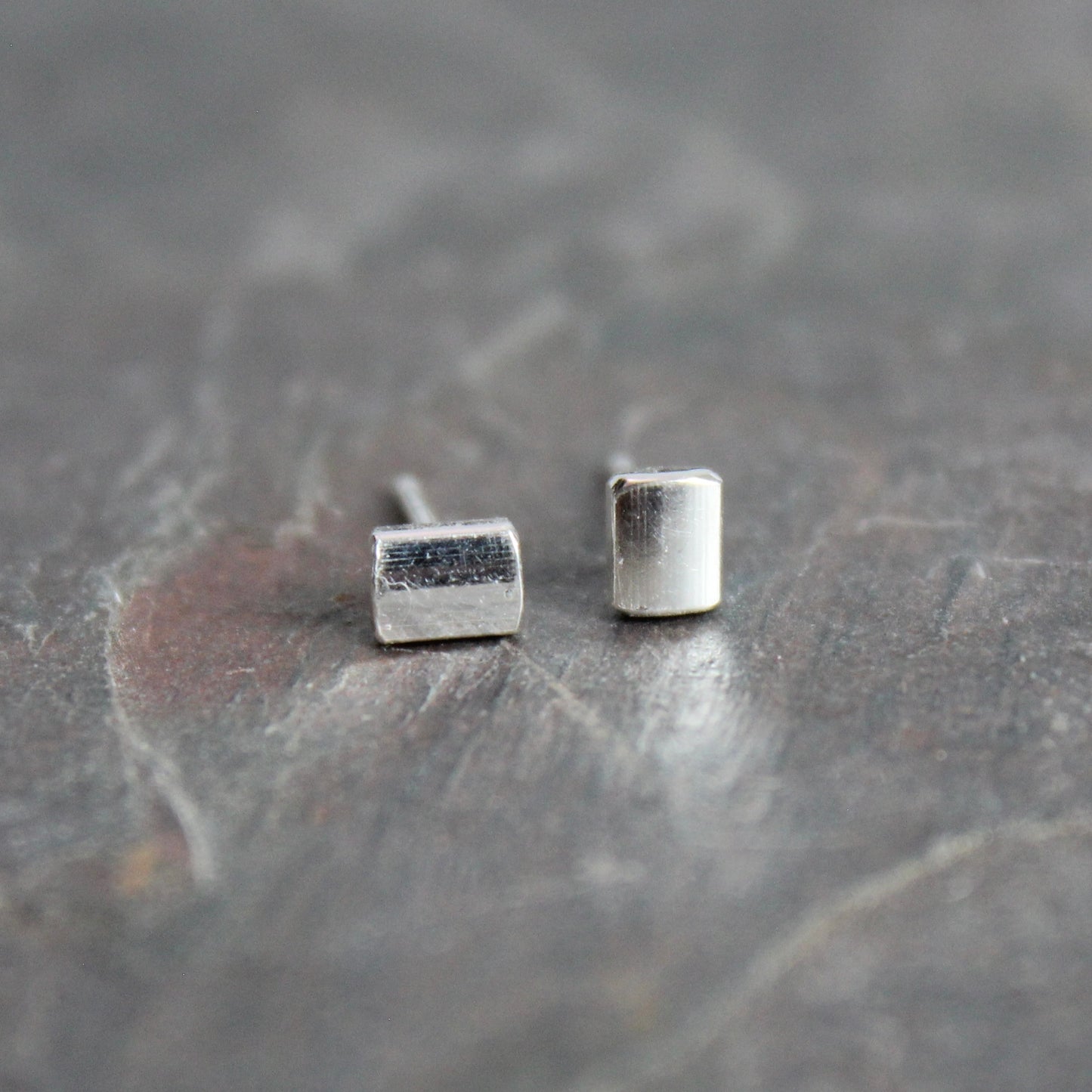 Tiny handmade sterling silver rounded square stud earrings