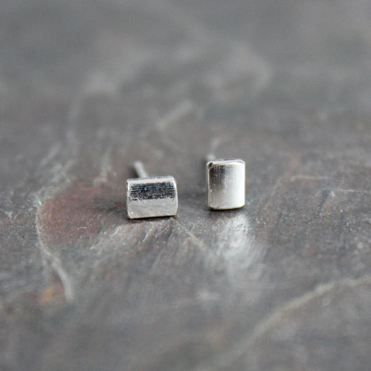 Tiny handmade sterling silver rounded square stud earrings
