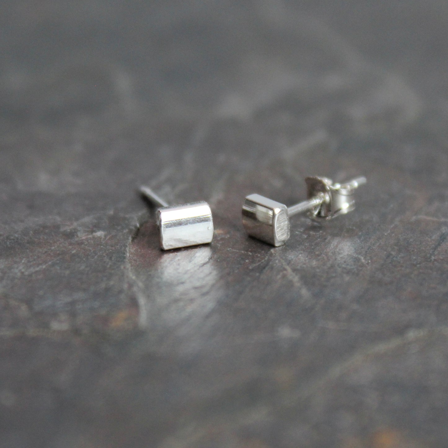 Tiny handmade sterling silver rounded square stud earrings