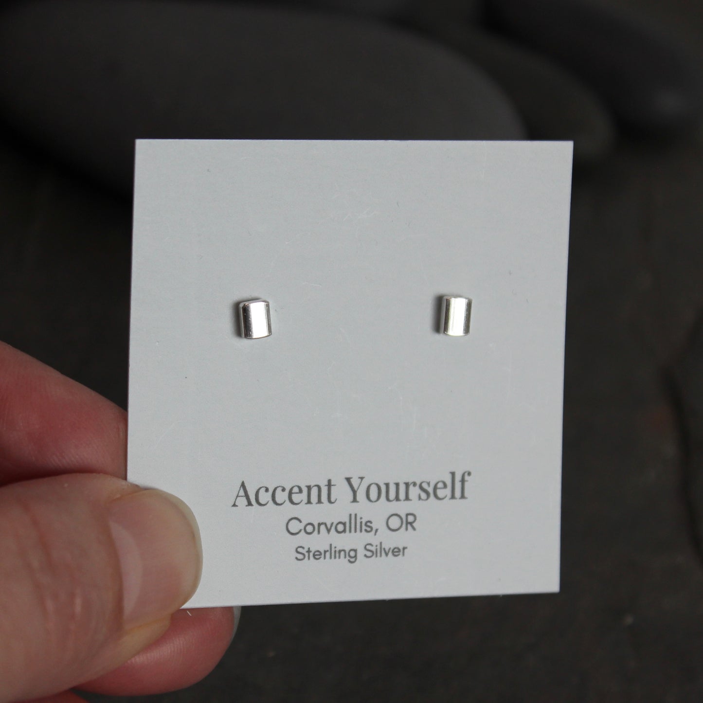 Tiny handmade sterling silver rounded square stud earrings