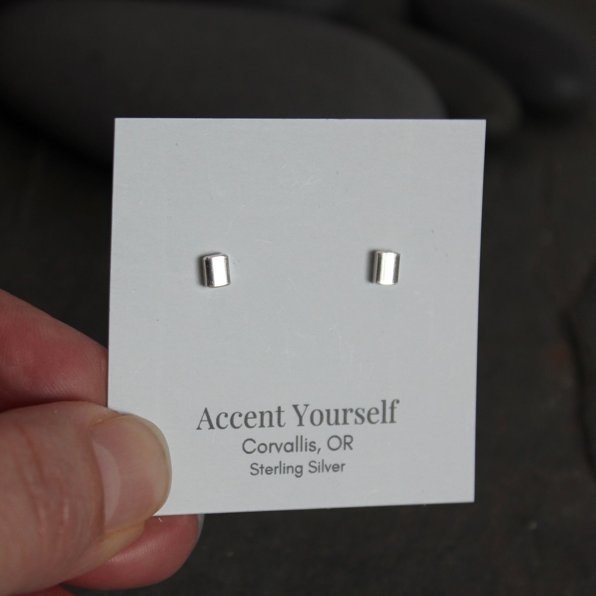 Tiny handmade sterling silver rounded square stud earrings