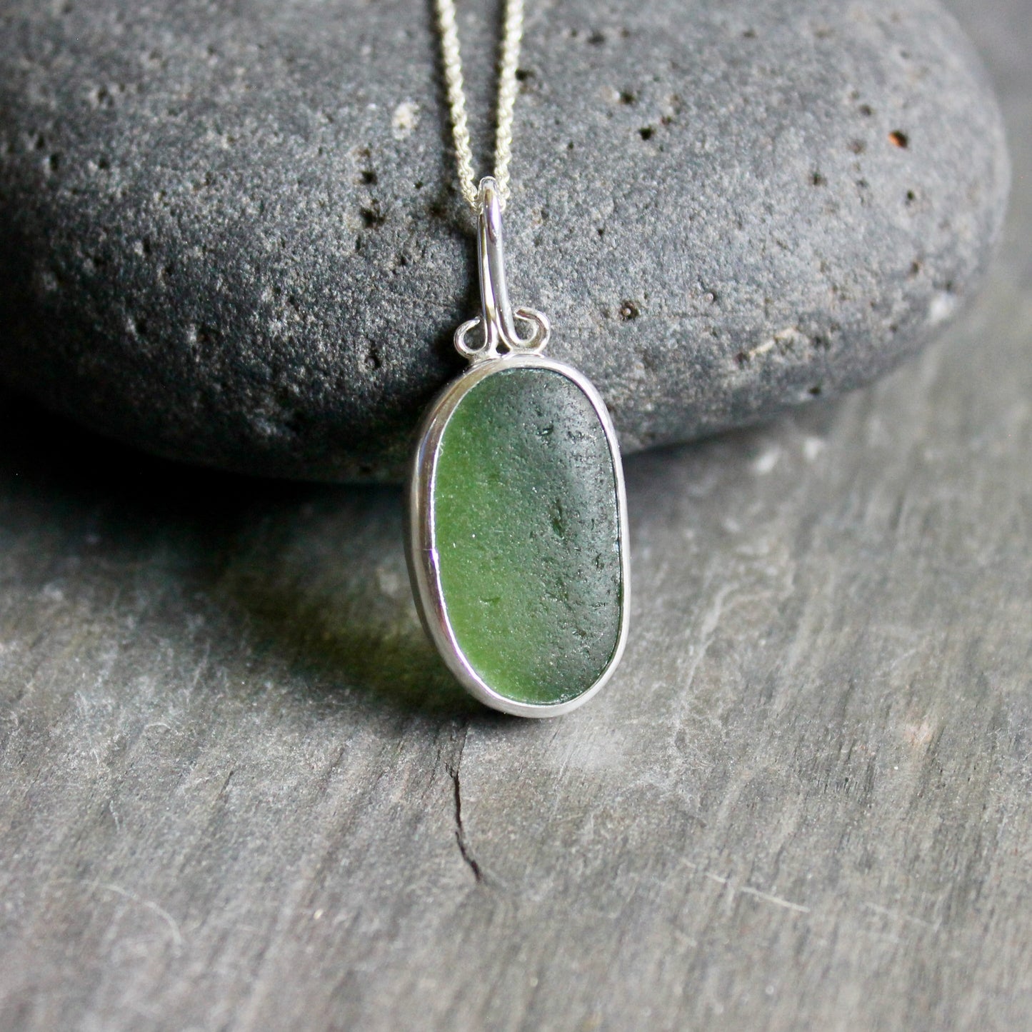 Dark Forest Green Sea Glass Necklace