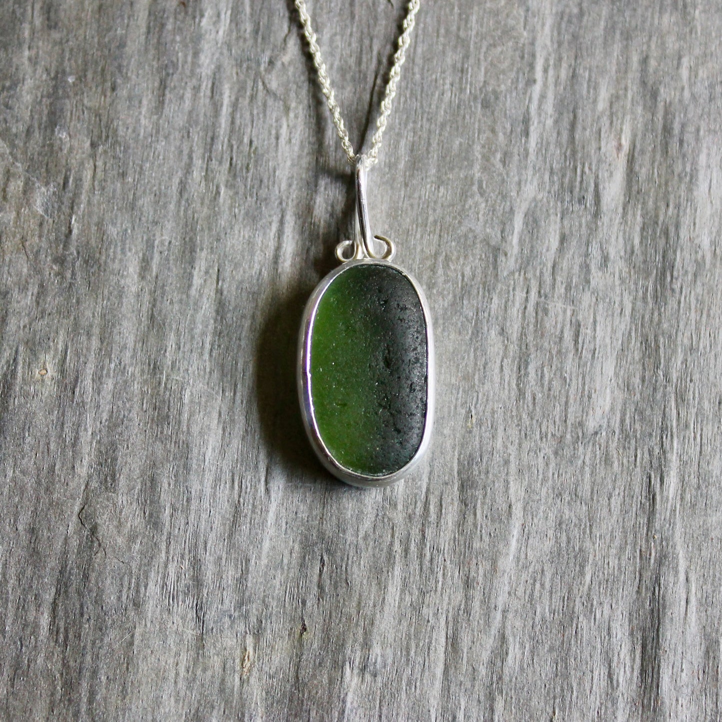 Dark Forest Green Sea Glass Necklace