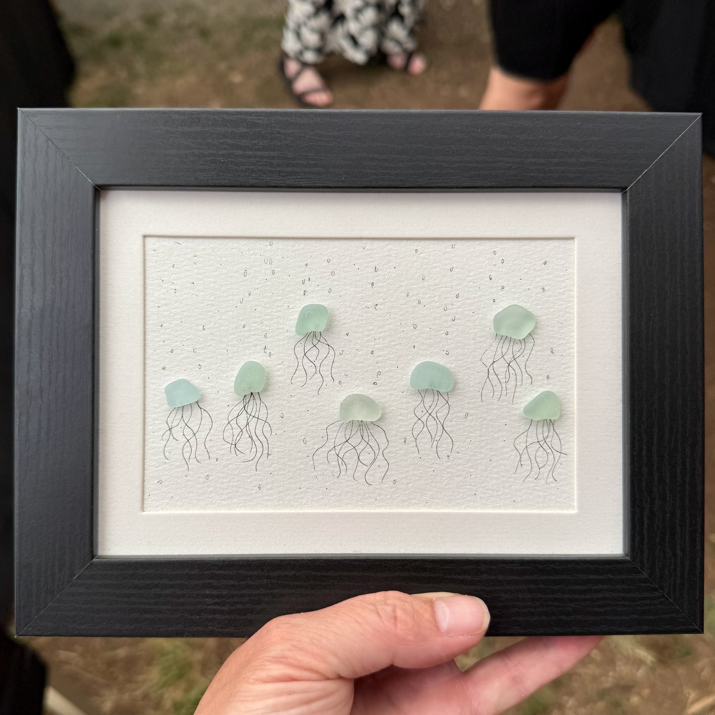 Jellyfish 5x7 Framed Sea Glass Art