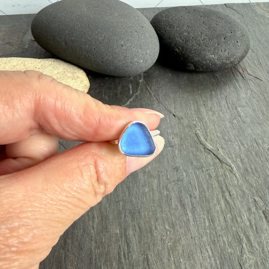 Dainty Cornflower Blue Sea Glass Ring