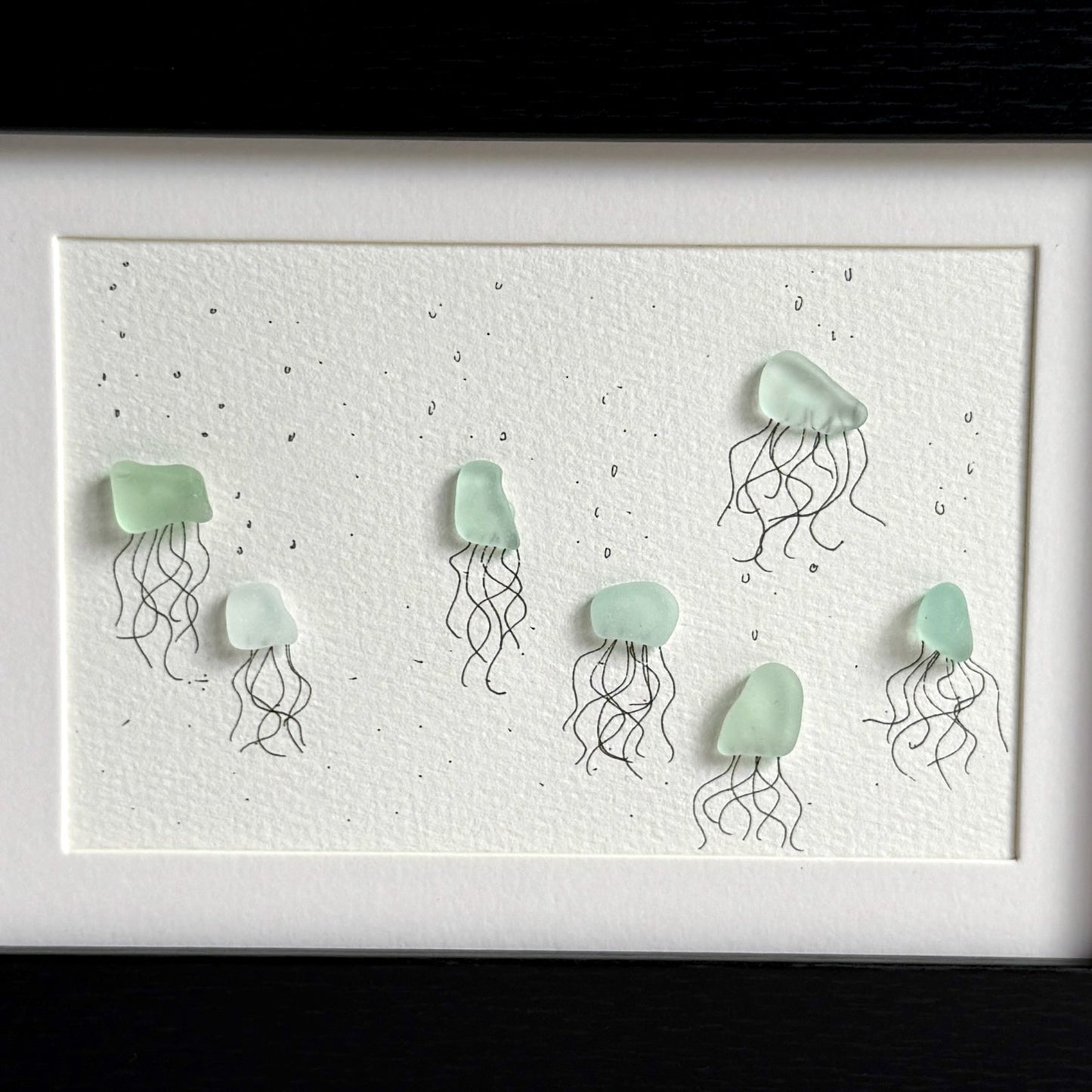 Jellyfish 5x7 Framed Sea Glass Art