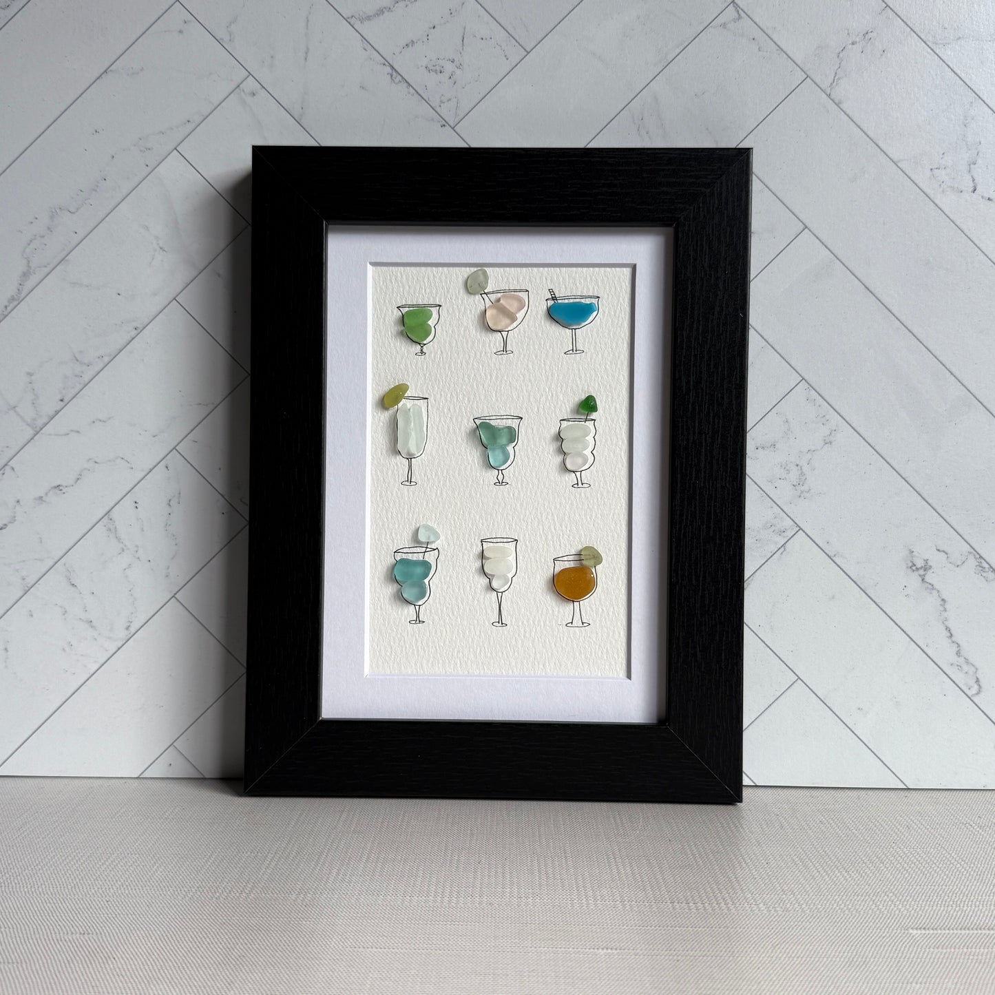 Wine and Cocktail Theme Sea Glass Art