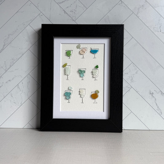 Wine and Cocktail Theme Sea Glass Art