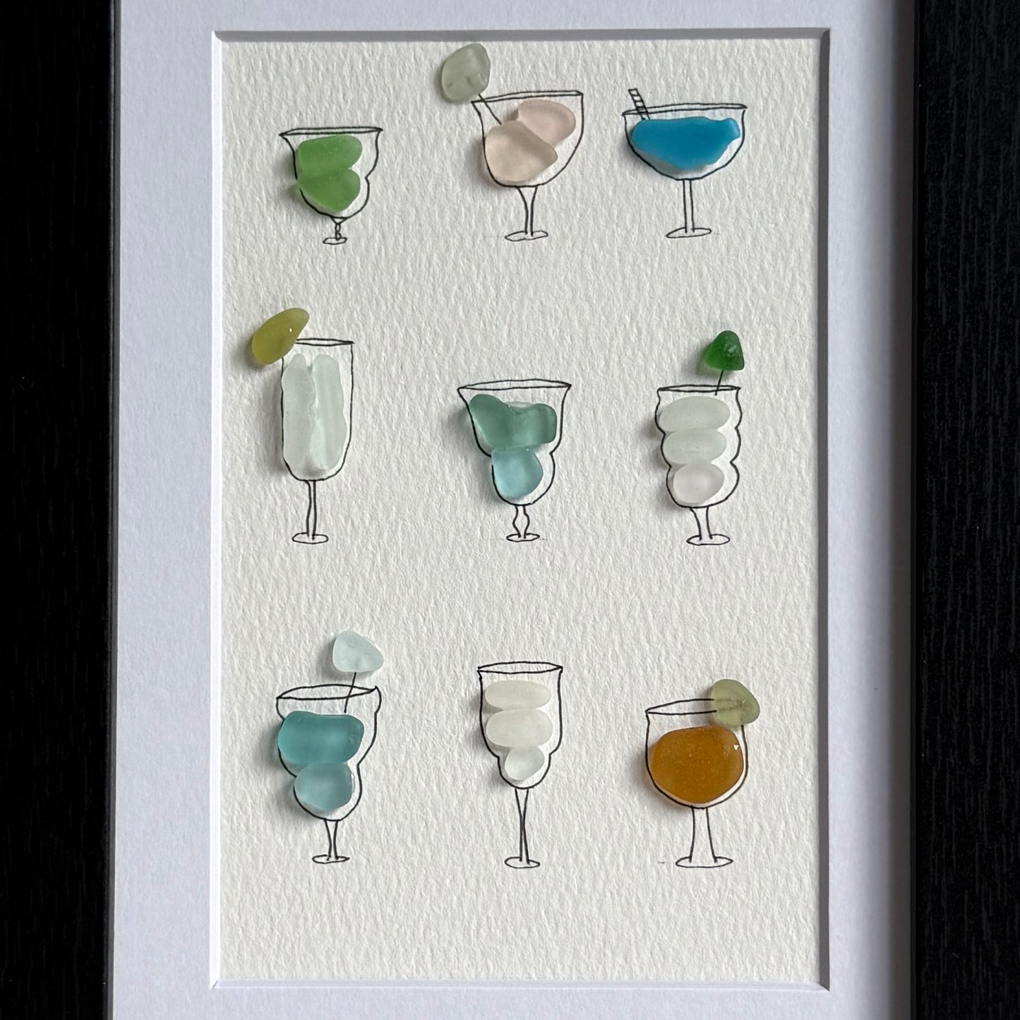 Wine and Cocktail Theme Sea Glass Art