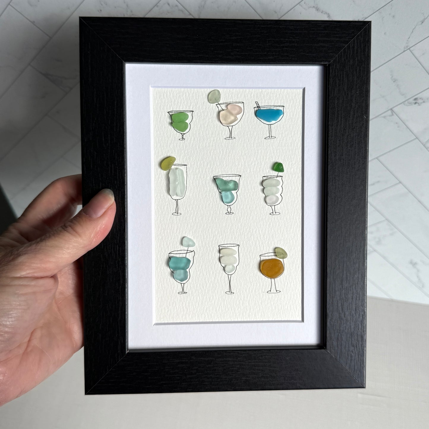 Wine and Cocktail Theme Sea Glass Art
