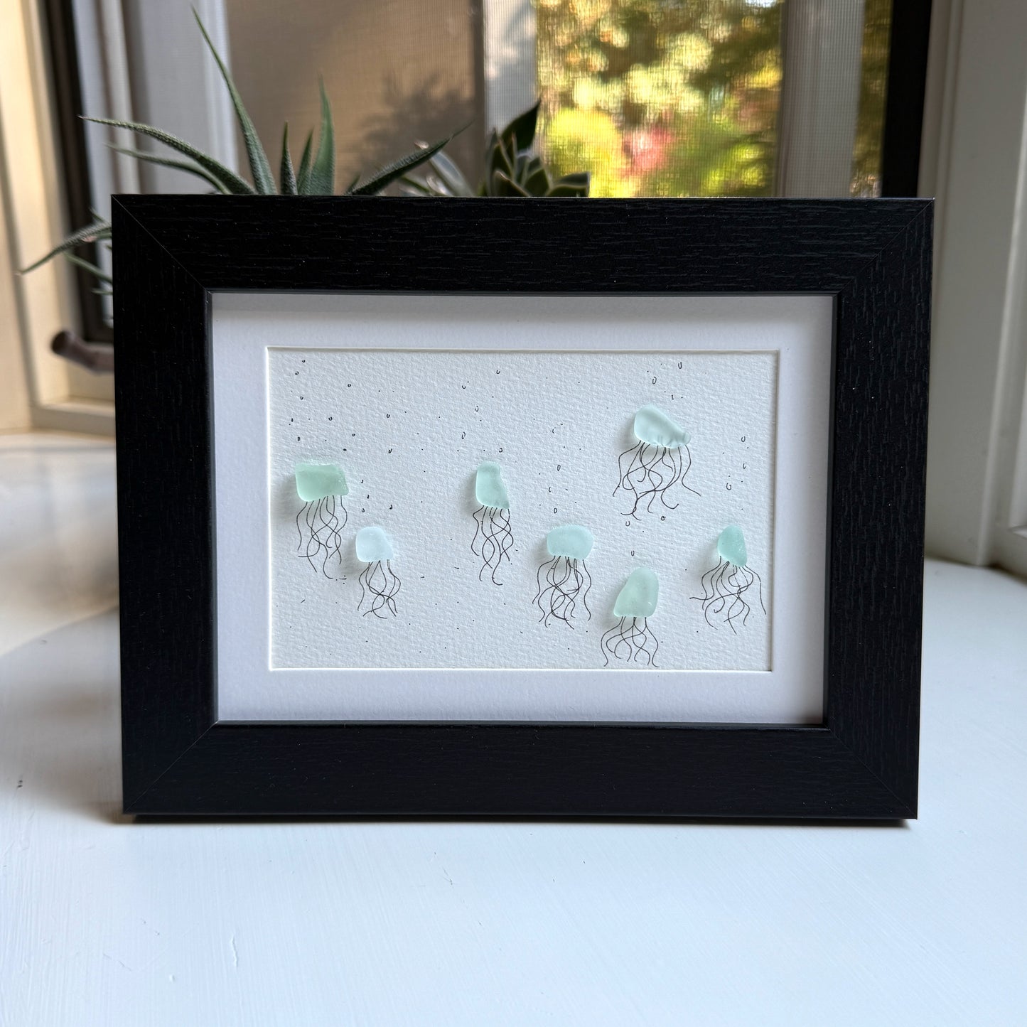 Jellyfish 5x7 Framed Sea Glass Art