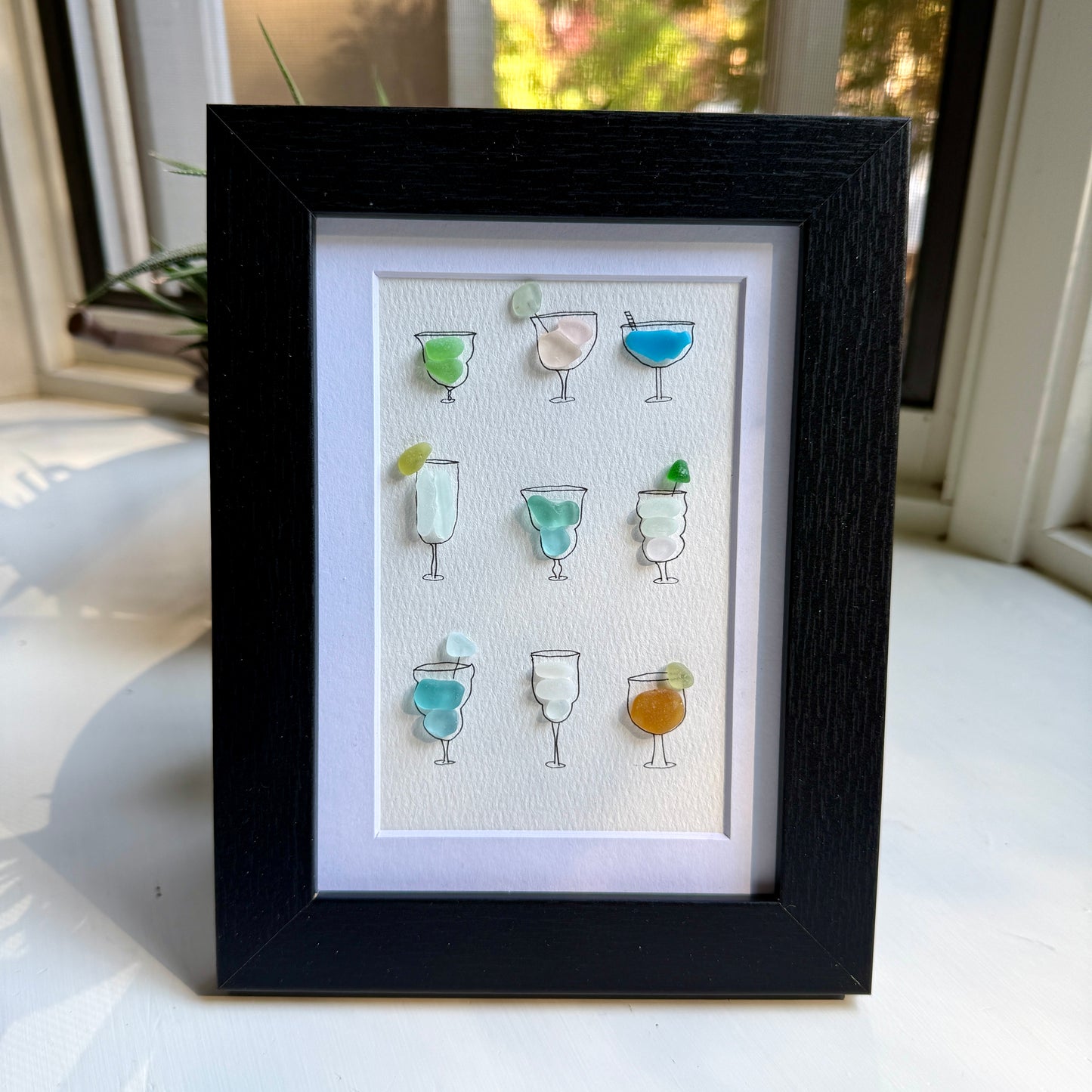 Wine and Cocktail Theme Sea Glass Art