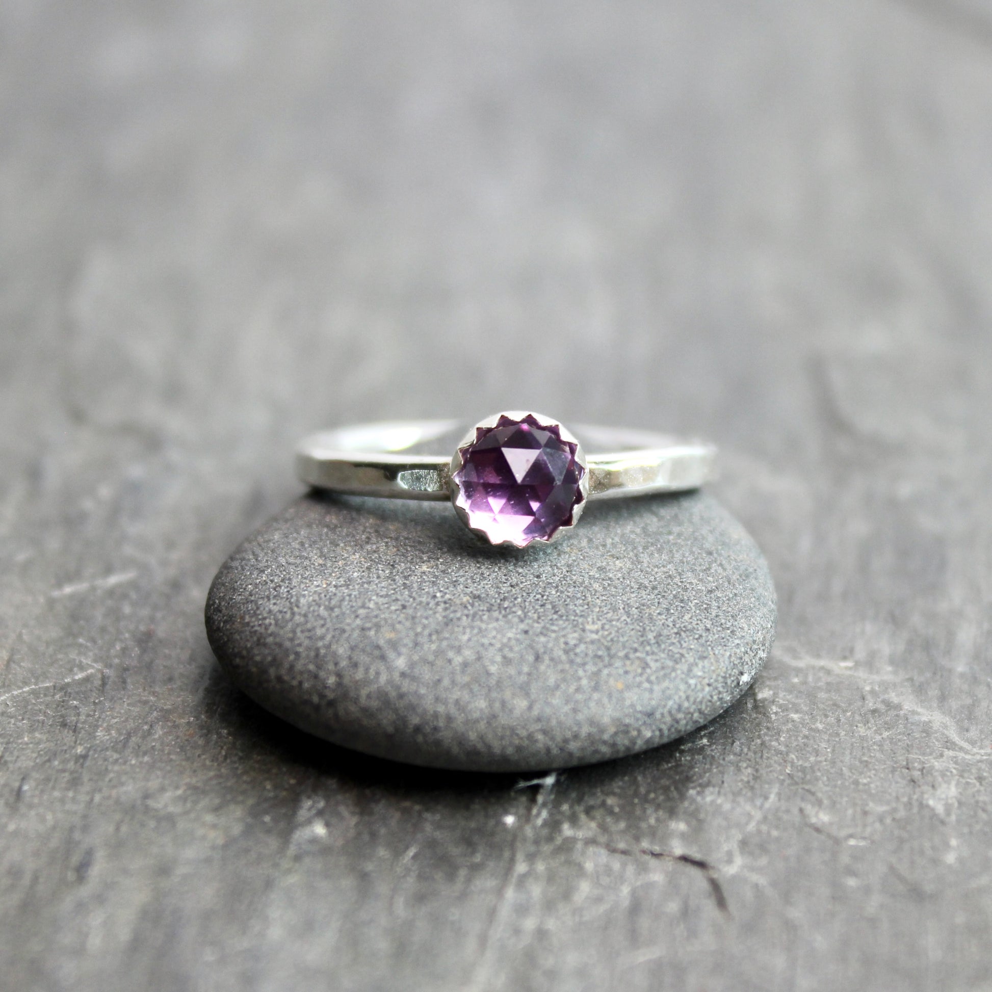 a stacking ring with a lab-created alexandrite