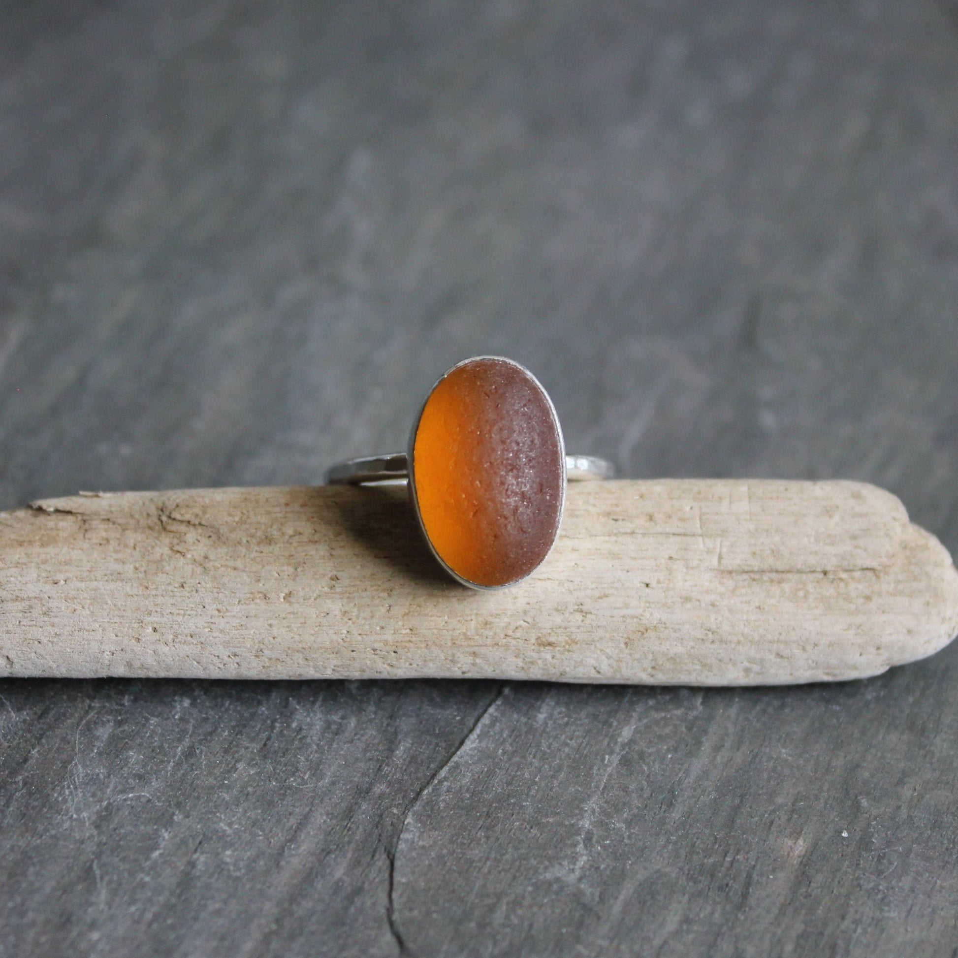 Amber Brown Sea Glass Ring - AccentYourself