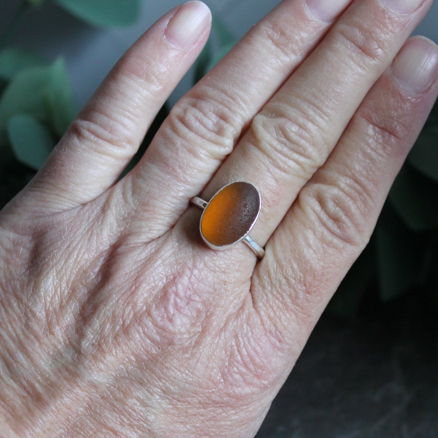 Amber Brown Sea Glass Ring - AccentYourself