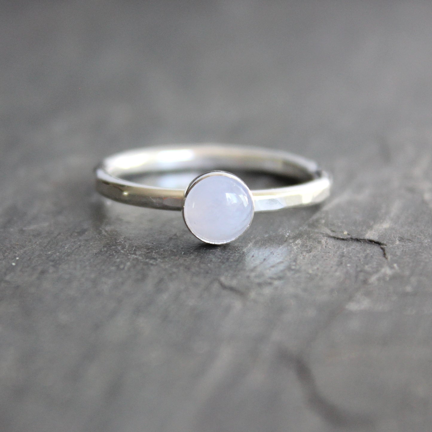 sterling silver blue lace agate in a bezel setting
