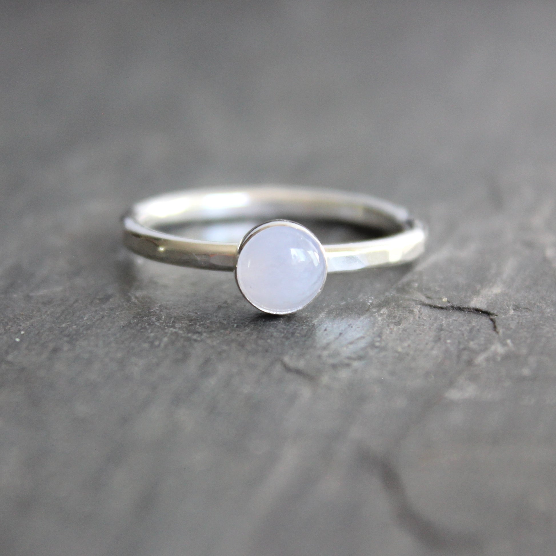 sterling silver blue lace agate in a bezel setting
