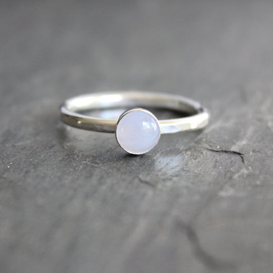 sterling silver blue lace agate in a bezel setting
