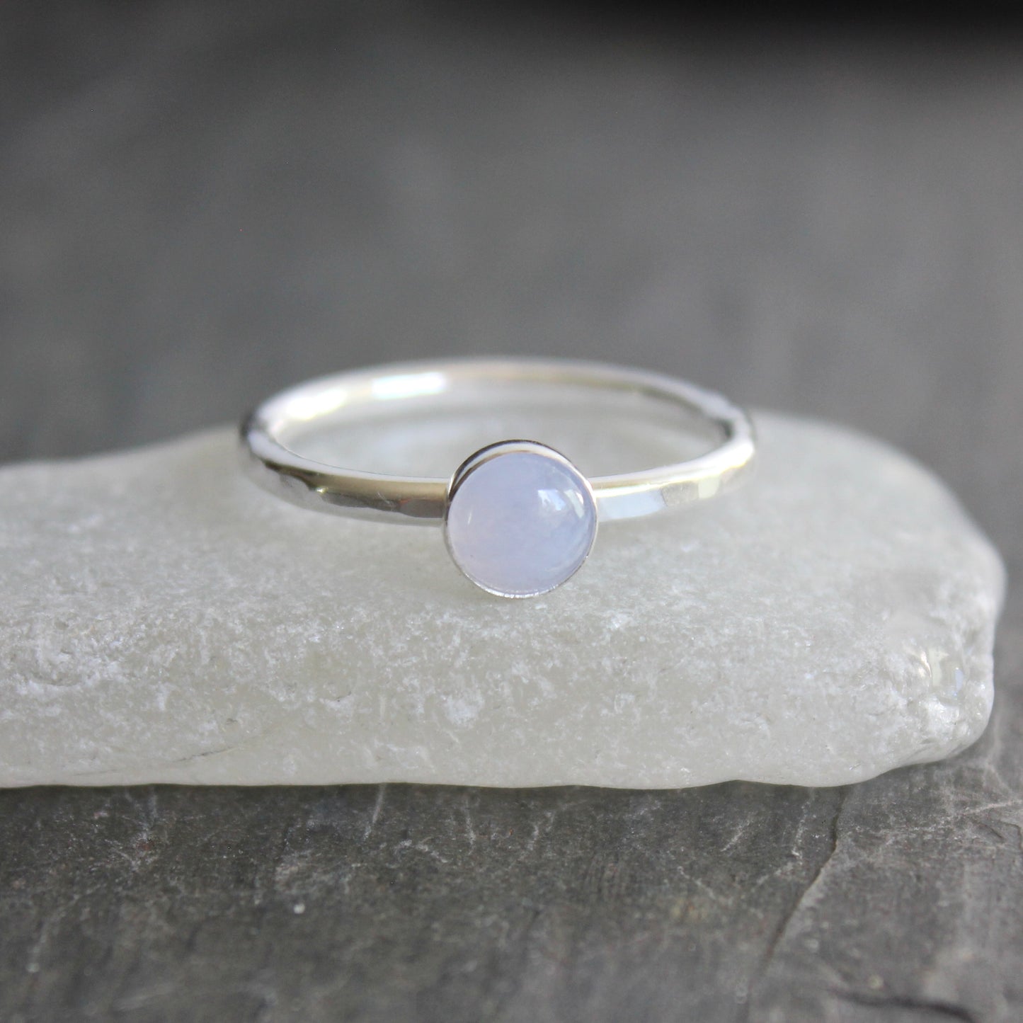 sterling silver blue lace agate in a bezel setting

